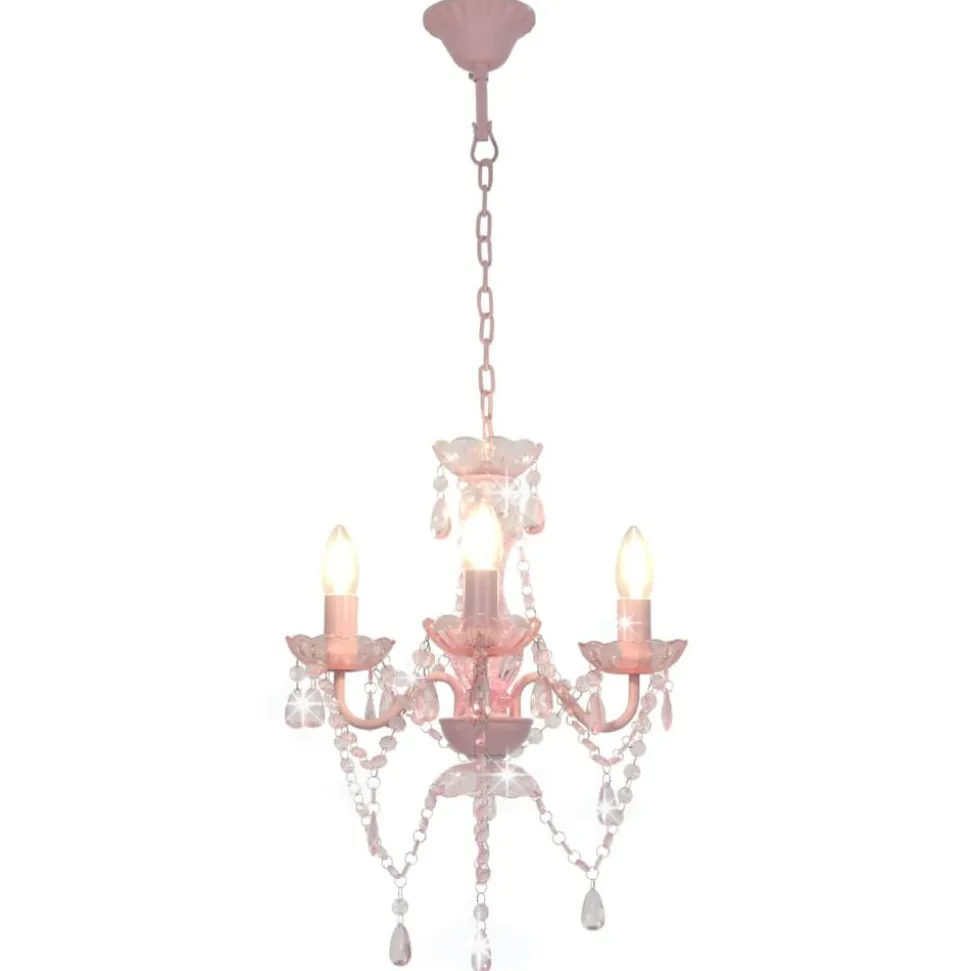 vidaXL Takkrona med pärlor rosa rund 3 x E14