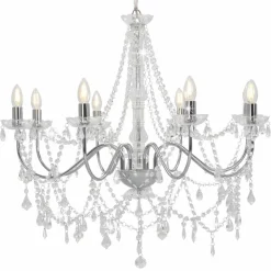 vidaXL Takkrona med pärlor silver 8 x E14-glödlampor
