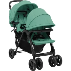 vidaXL Tandem tvillingvagn grön stål