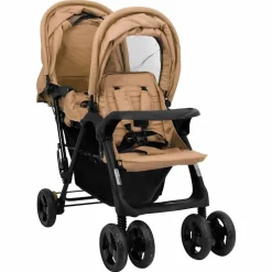 vidaXL Tandem tvillingvagn taupe stål