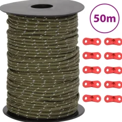 Hot vidaXL Tältlina med reflekterande remsor och fästen 50 m 3 mm Grön