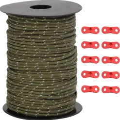 Hot vidaXL Tältlina med reflekterande remsor och fästen 50 m 3 mm Grön