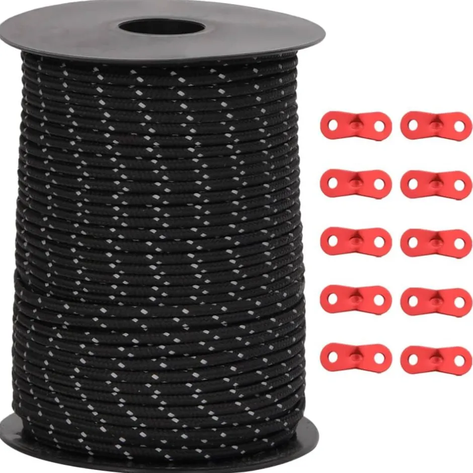 Best vidaXL Tältlina med reflekterande remsor och fästen 50 m 3 mm Svart