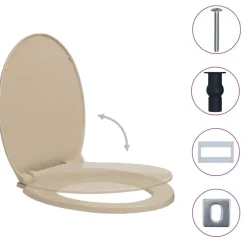 vidaXL Toalettsits mjuk stängning snabbfäste beige oval