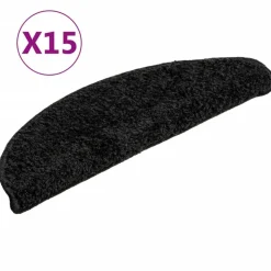 vidaXL Trappmattor 15 st 56x17x3 cm svarta halvrunda