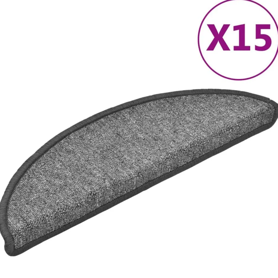 Outlet vidaXL Trappmattor 15 st 56x17x3 cm halvrunda Mörkgrå