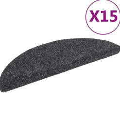 New vidaXL Trappmattor självhäftande 15 st 56x17x3 cm halvrunda Mörkgrå