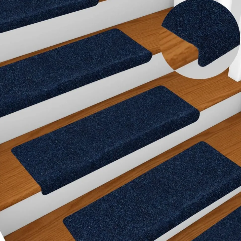 vidaXL Trappmattor självhäftande 15 st 65x21x4 cm marinblå rektangulär kant