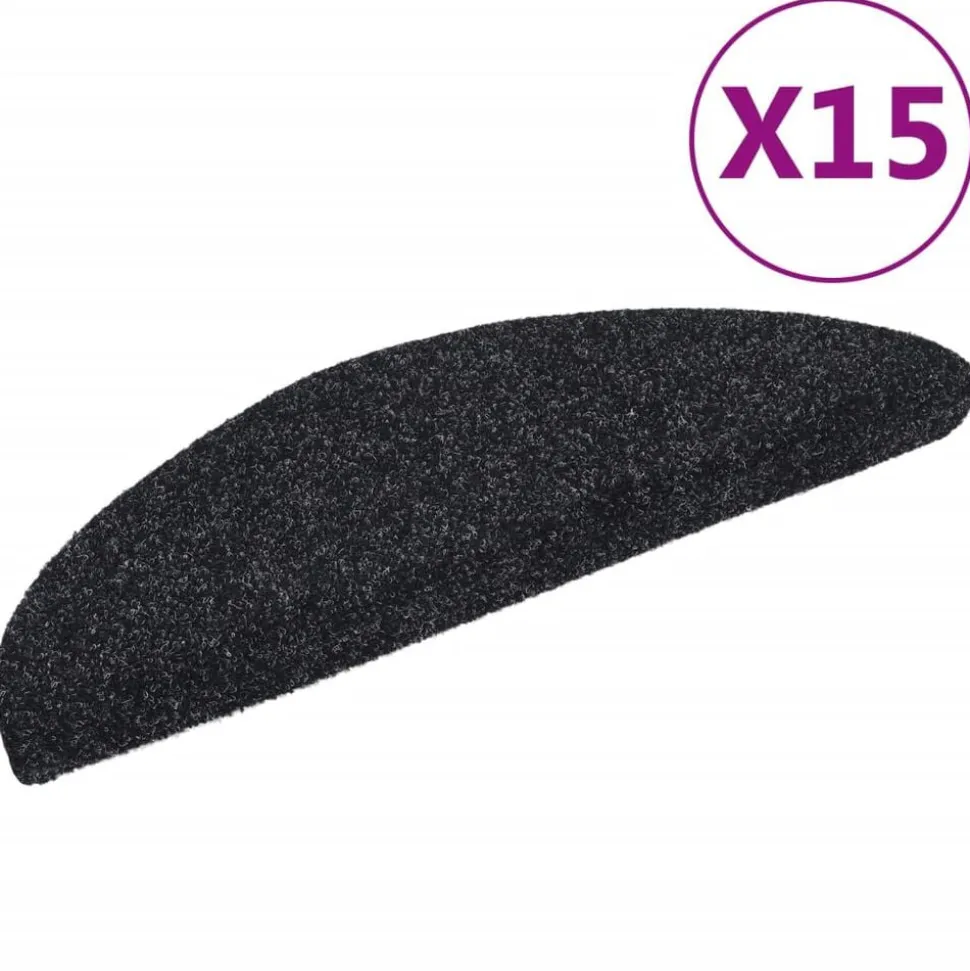 vidaXL Trappmattor självhäftande 15 st 56x17x3 cm svarta halvrunda