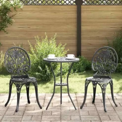 vidaXL Trädgårds Bistro Set 3 pcs Svart Aluminium