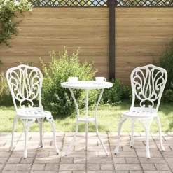 Best vidaXL Trädgårds Bistro Set 3 pcs Aluminium Vit