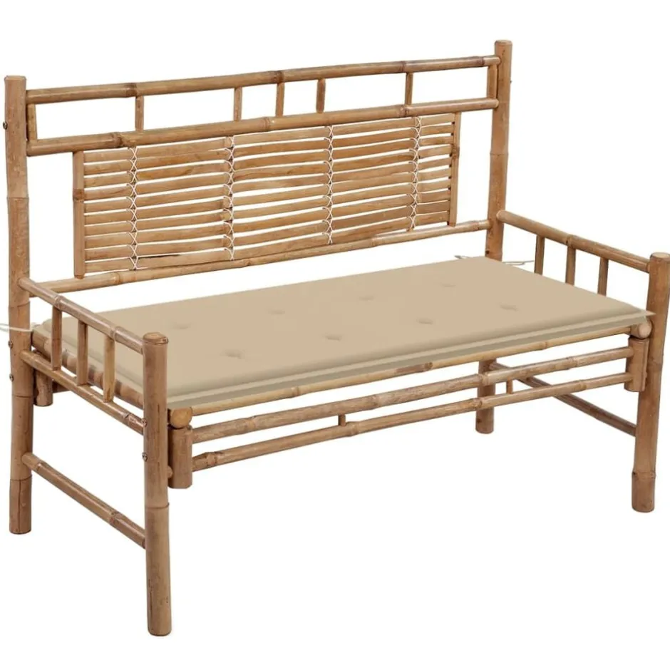 vidaXL Trädgårdsbänk med dyna 120 cm bambu Beige