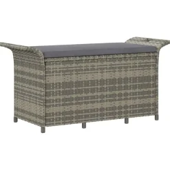 Discount vidaXL Trädgårdsbänk med dyna 116x46x57 cm konstrotting Grå