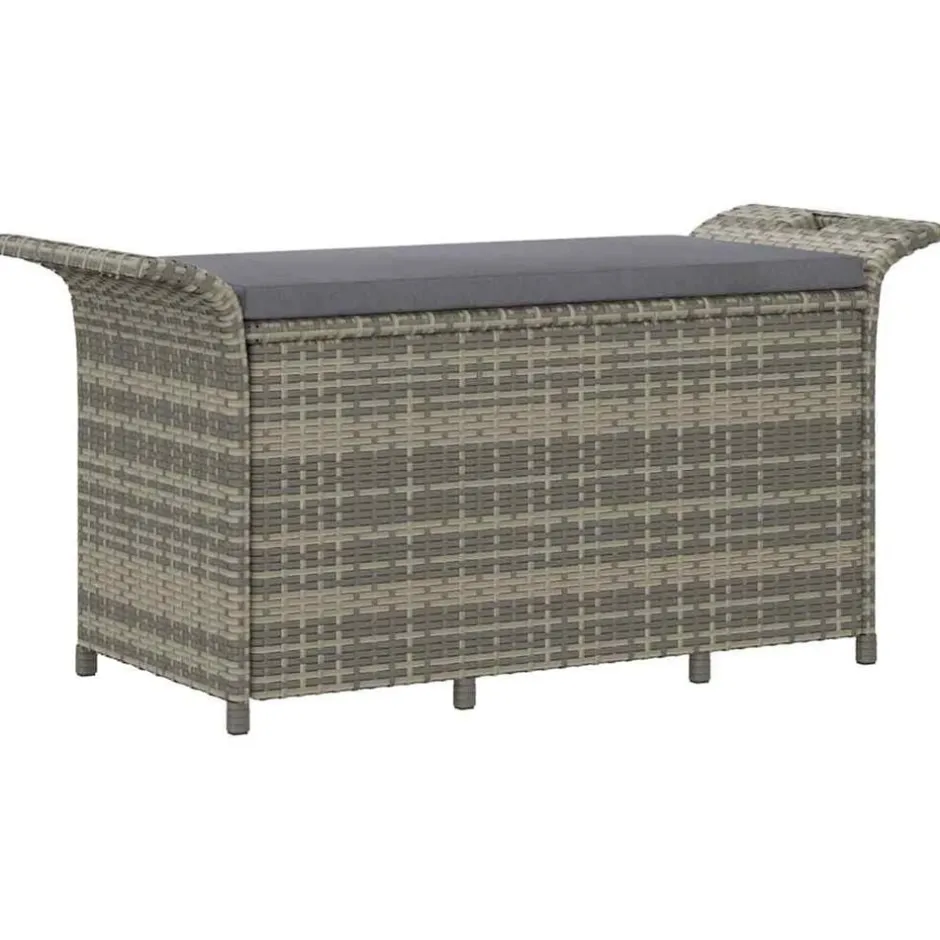 Discount vidaXL Trädgårdsbänk med dyna 116x46x57 cm konstrotting Grå