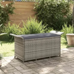 Discount vidaXL Trädgårdsbänk med dyna 116x46x57 cm konstrotting Grå