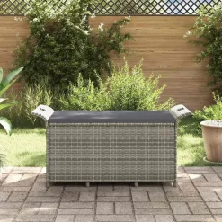 Discount vidaXL Trädgårdsbänk med dyna 116x46x57 cm konstrotting Grå