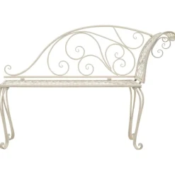 vidaXL Trädgårdsbänk schäslong 128 cm metall antikvit
