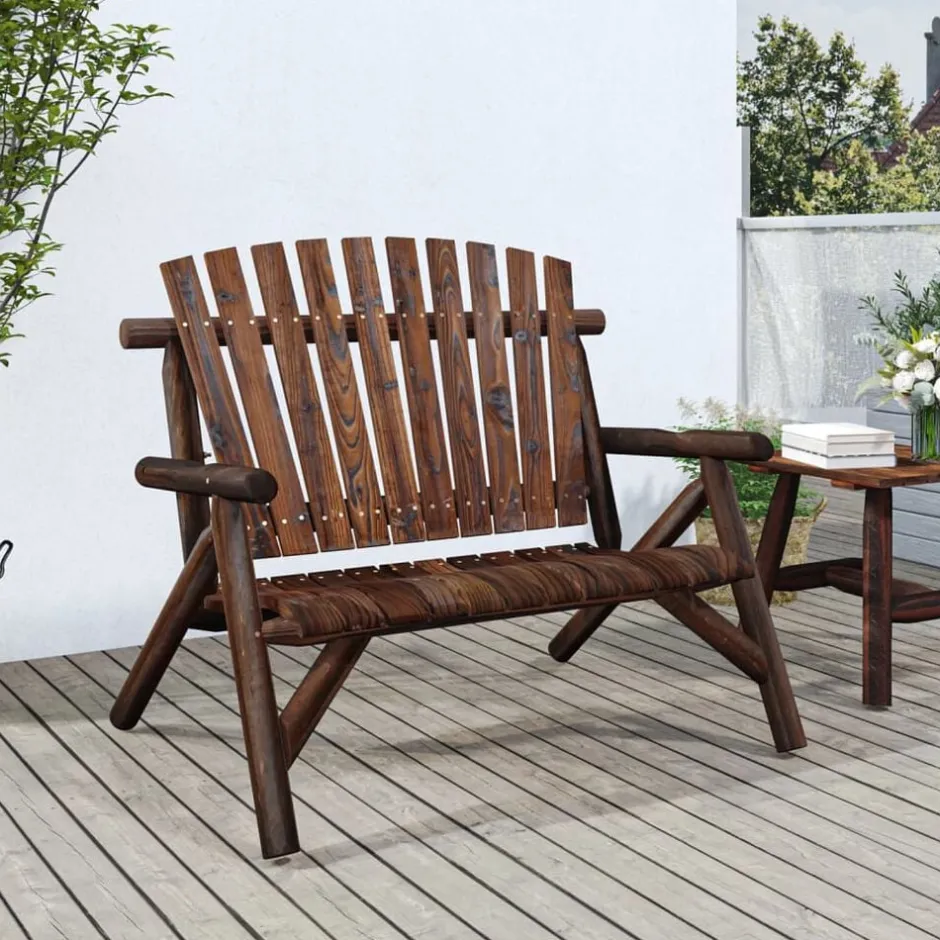 Online vidaXL Trädgårdsbänk 2-sits 119x85x98 cm massivt granträ Mörkbrun