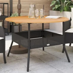 Clearance vidaXL Trädgårdsbord med akaciaträ Ø110x71 cm konstrotting Svart
