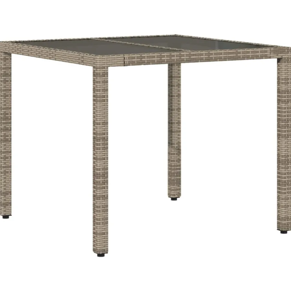 vidaXL Trädgårdsbord med glasskiva grå 90x90x75 cm konstrotting
