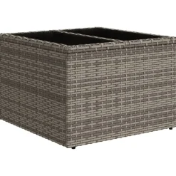 vidaXL Trädgårdsbord med glasskiva grå 55x55x37 cm konstrotting
