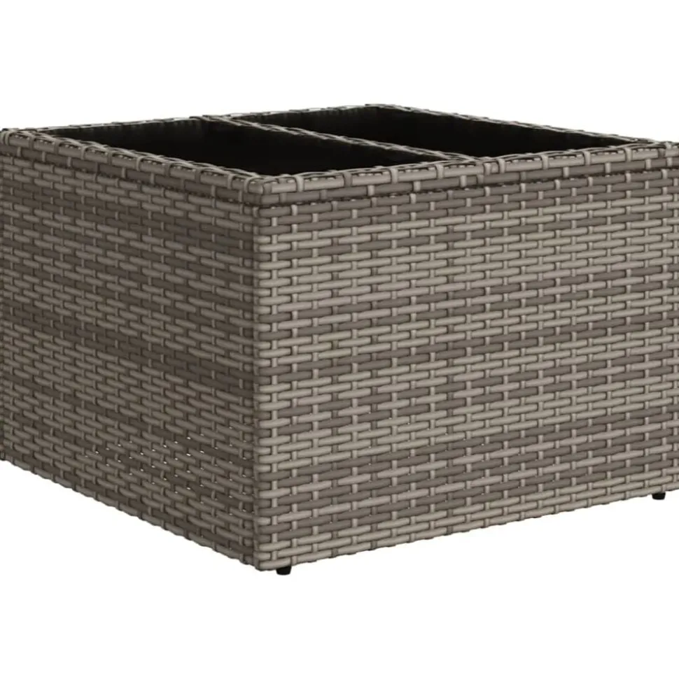 vidaXL Trädgårdsbord med glasskiva grå 55x55x37 cm konstrotting