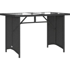 vidaXL Trädgårdsbord med glasskiva svart 110x68x70 cm konstrotting