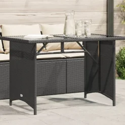 vidaXL Trädgårdsbord med glasskiva svart 110x68x70 cm konstrotting