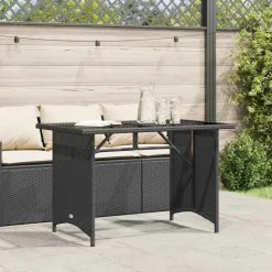 vidaXL Trädgårdsbord med glasskiva svart 110x68x70 cm konstrotting