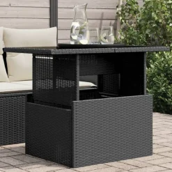 vidaXL Trädgårdsbord med glasskiva svart 100x55x73 cm konstrotting