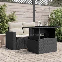 vidaXL Trädgårdsbord med glasskiva svart 100x55x73 cm konstrotting