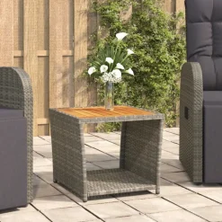 vidaXL Trädgårdsbord med träskiva grå konstrotting & massiv akacia