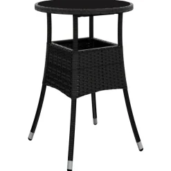 Best vidaXL Trädgårdsbord Ø60x75 cm härdat glas och konstrotting Svart