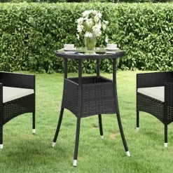Best vidaXL Trädgårdsbord Ø60x75 cm härdat glas och konstrotting Svart