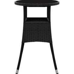Best vidaXL Trädgårdsbord Ø60x75 cm härdat glas och konstrotting Svart