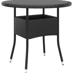 vidaXL Trädgårdsbord Ø80x75 cm härdat glas och konstrotting svart