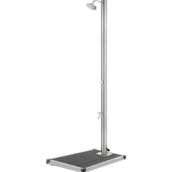 Best vidaXL Trädgårdsdusch med tt golv 220 cm rostfritt stål Grå