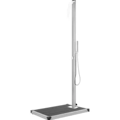 vidaXL Trädgårdsdusch med grått golv 225 cm rostfritt stål