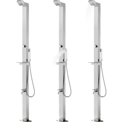 vidaXL Trädgårdsdusch med grått golv 225 cm rostfritt stål