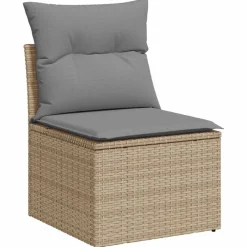Clearance vidaXL Trädgårdsfåtölj utan armstöd med dynor beige konstrotting beige och grå