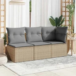 Clearance vidaXL Trädgårdsfåtölj utan armstöd med dynor beige konstrotting beige och grå