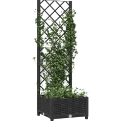vidaXL Trädgårdskruka med spaljé svart 40x40x121,5 cm PP