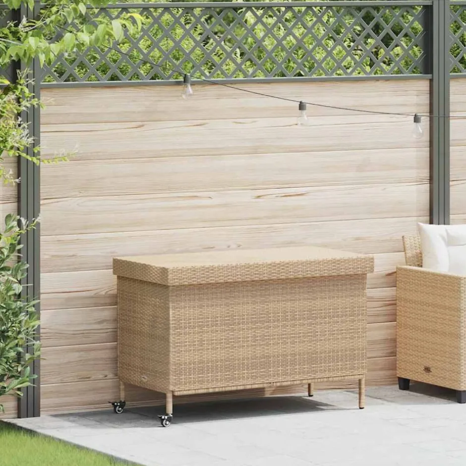Sale vidaXL Trädgårdslåda med hjul blandad 110x55x73 cm konstrotting Beige