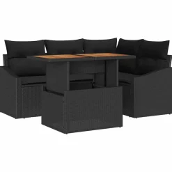 vidaXL Trädgårdsmöbelset med kudde 5 pcs Svart och Brunt
