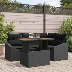 vidaXL Trädgårdsmöbelset med kudde 5 pcs Svart och Brunt