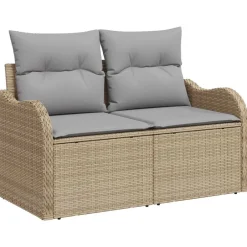 Outlet vidaXL Trädgårdsoffa med kudde Beige 121 x 62 x 69cm konstrotting beige och grå