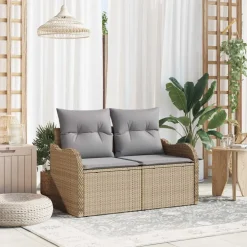 Outlet vidaXL Trädgårdsoffa med kudde Beige 121 x 62 x 69cm konstrotting beige och grå