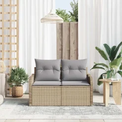 Outlet vidaXL Trädgårdsoffa med kudde Beige 121 x 62 x 69cm konstrotting beige och grå
