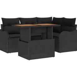 vidaXL Trädgårdsoffset med kudde 5 pcs konstrotting Svart