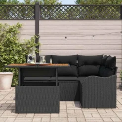 vidaXL Trädgårdsoffset med kudde 5 pcs konstrotting Svart